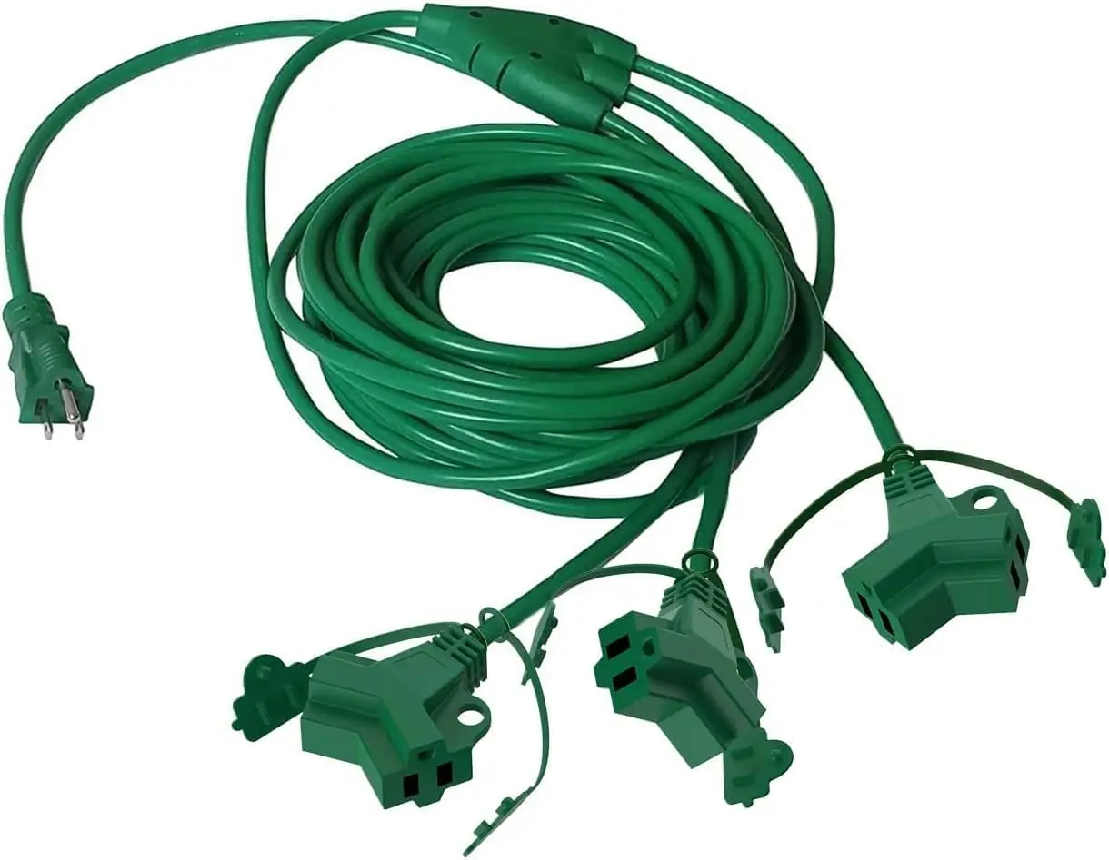 100 FT Extension Cord, 3 Direction Multi Outlet Splitter for Christmas and Holiday Lighting, 60 Ft Reach Plug to End