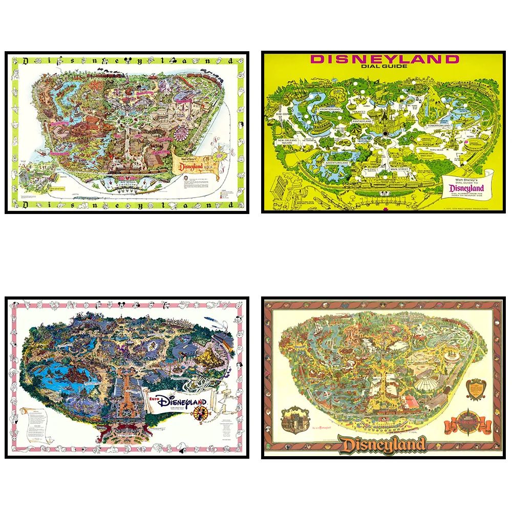 Mapa de Disneyland, Póster Decorativo, Impresiones en Lienzo, Cuadro Decorativo, Pintura en Lienzo del Mapa de Disneyland