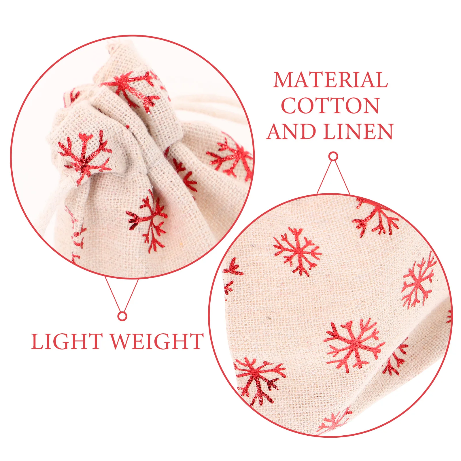 

30Pcs Christmas Candy Bag Red Snowflake Elk Pattern Drawstring Pouches Printed Linen Gift Bags for Party Favor Treat Storage