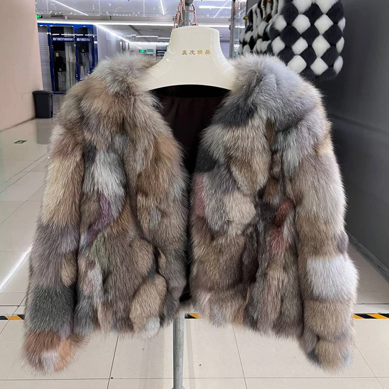 2024 Winter New Women Real Natural Multi-color Fox Fur Genuine Coats  Fashion Colorful Thick Warm Luxury Outwear Female Jackets