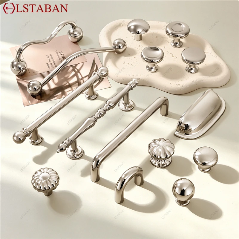 Modern Minimalist Glossy Chrome Kitchen Cabinet Door Handle Zinc Alloy Solid Silver Door Pull Single Hole Wardrobe Dresser Knob