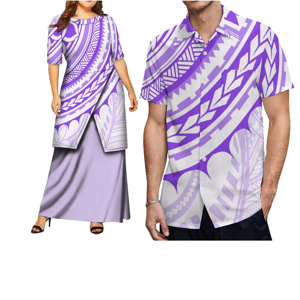 فستان أنيق برقبة دائرية وأكمام قصيرة فستان Puletasi للنساء قميص غير رسمي للرجال ملابس صيفية مخصصة للزوجين