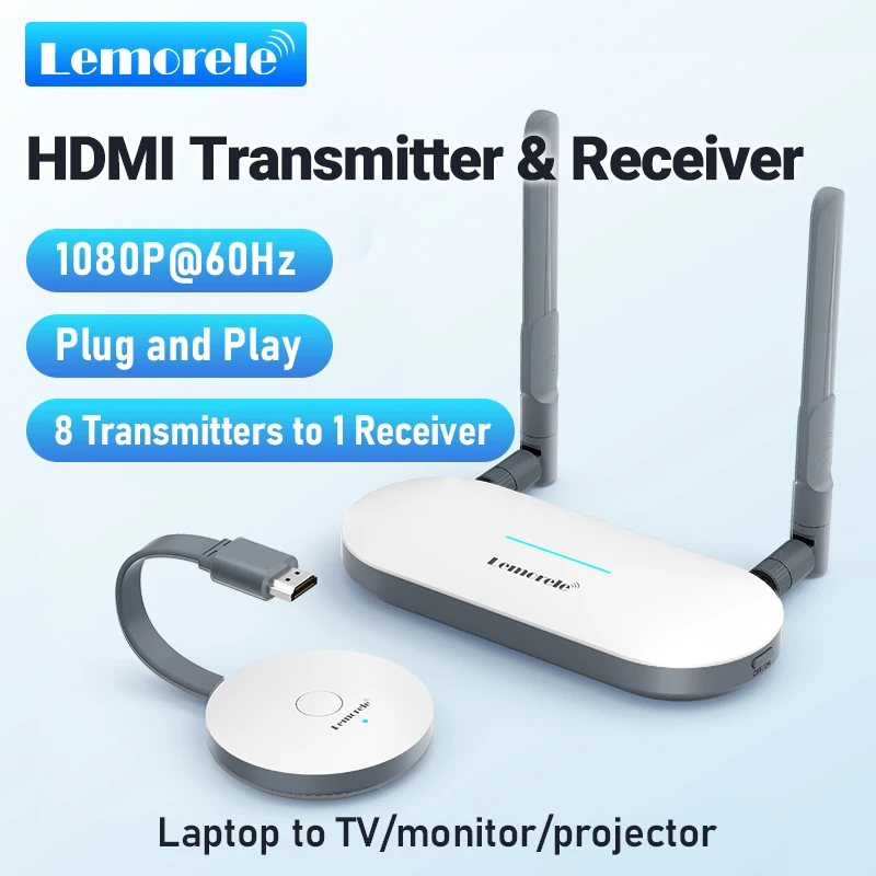 Lemorele Wireless HDMI Video Transmitter & HDMI/VGA Receiver Extender Display Adapter Dongle for TV Monitor Projector Switch PC