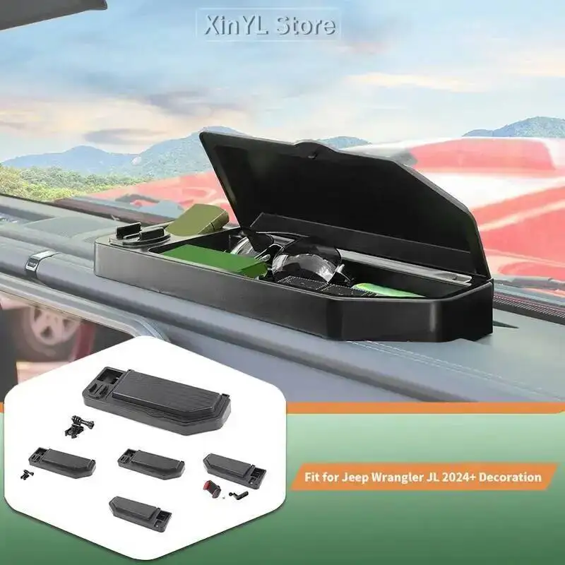 

Center Console Lidded Storage Box Mobile Phone GPS Holder for Jeep Wrangler JL JT Gladiator 2024+ ABS Interior Accessories