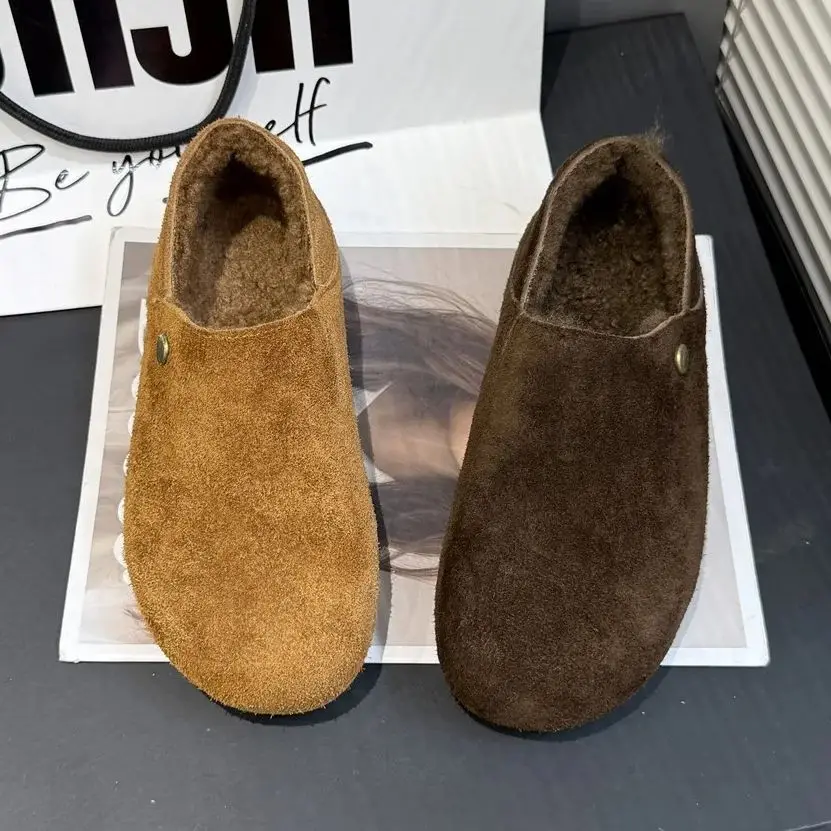 Curly Lambs wool Fur Flats Women Cotton Shoes Winter Warm Slip On Loafers Female Belt Buckle Woolen Mocasines Mujer Furry Boots