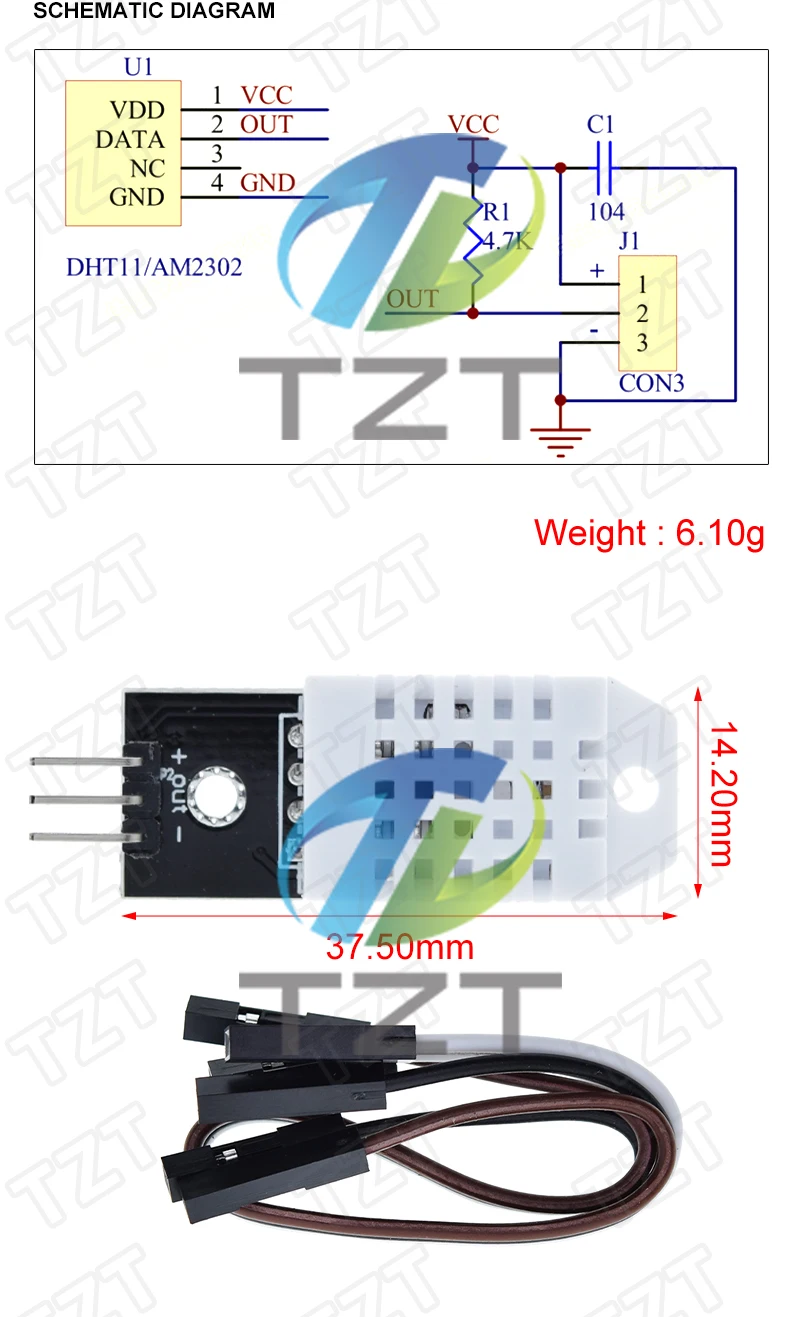 Digitale Temperatur- und Feuchtigkeitssensoren TZT DHT11 DHT22 AM2302 AM2301 AM2320 MW33 Sensor und Modul für Arduino elektronisches DIY – Detail 21