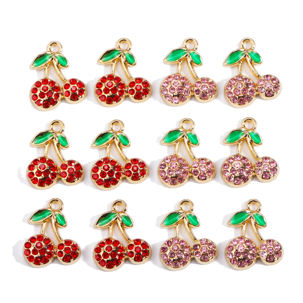 10 pezzi dolce rosso rosa strass ciliegia fascino ciondolo frutta per orecchini pendenti da donna braccialetto accessori fatti a mano fai da te