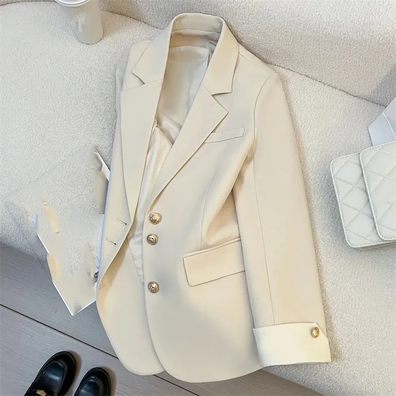 Korean Female Loose Suit Coat Spring Ladies Solid Color Fashion Long Sleeved Blazer Jacket Women Design Sense Nniche Blazer Tops