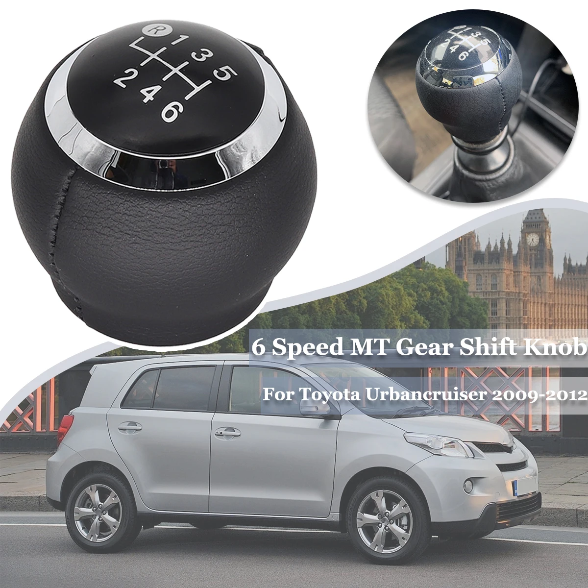 

For Toyota Urbancruiser 2009-2012 6 Speed MT Gear Shift Knob GearStick Lever Pen Pu Leather Shifter Handball Chrome M12 Black