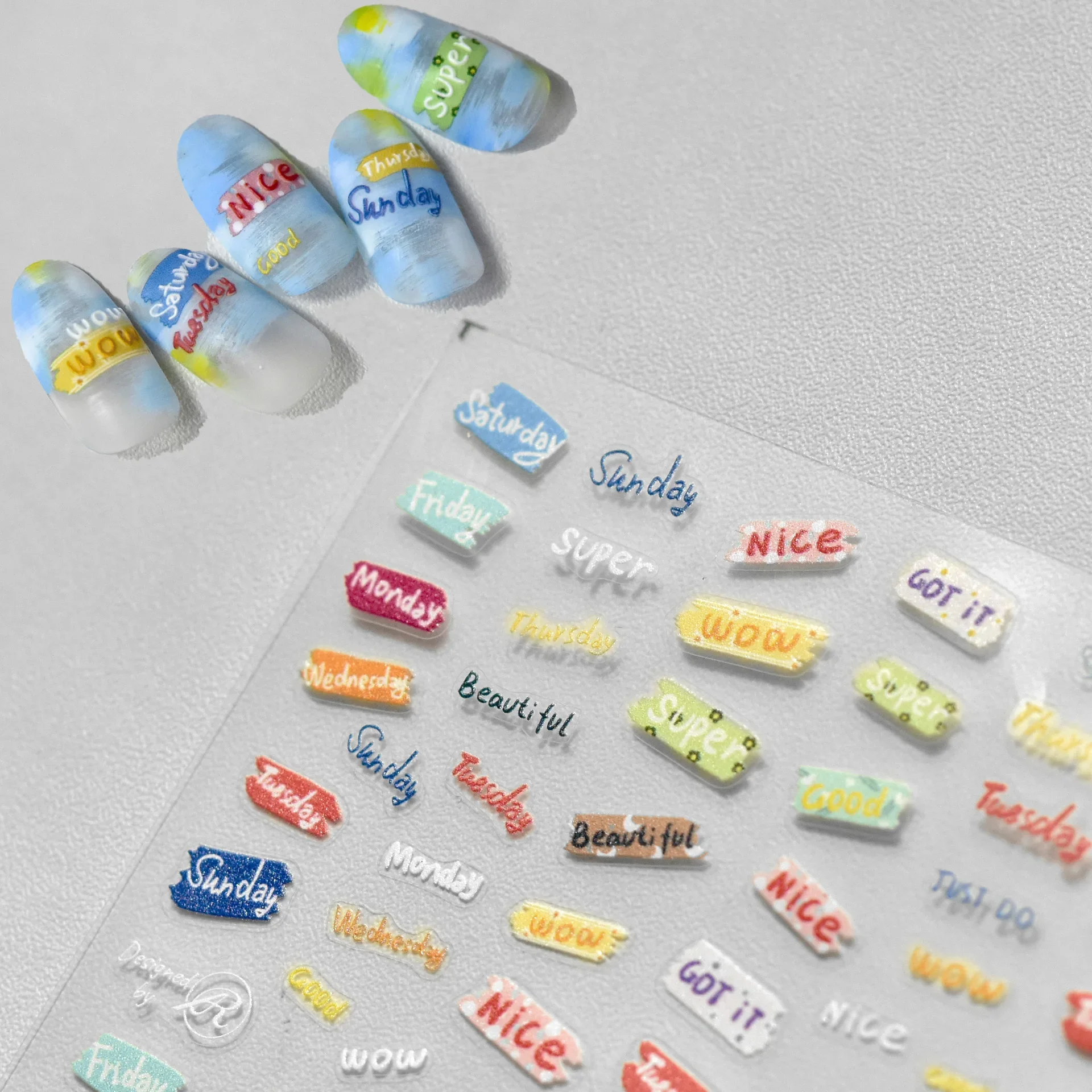 Colorful Letter Labels Design Cute 5D Soft Embossed Relief Self Adhesive Nail Art Sticker Lovely 3D Manicure Decals Wholesale