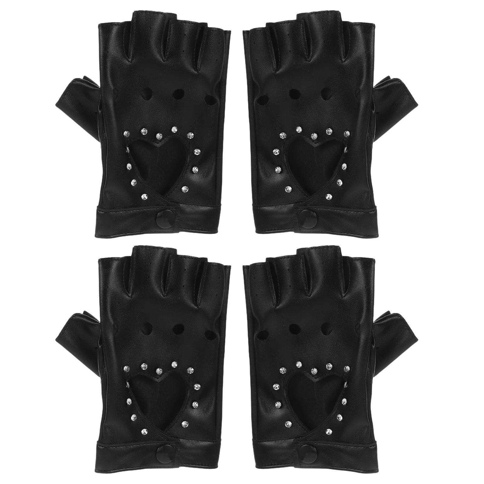 

2Pairs Girls Fingerless Gloves Kids Punk Style Heart Design Sparkly Half Finger Mittens for Dance Performance Dress-Up Fun