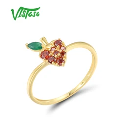 VISTOSO Real 14K 585 Yellow Gold Ring For Women Sparkling Diamonds Garnet Cute Strawberry Simple Daily Wearing Fine Jewelry