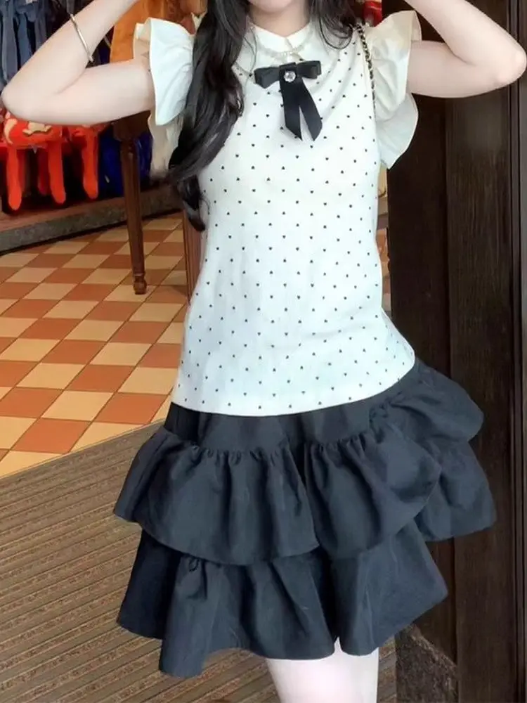 Zomer 2025, damesfaion-set, poppenkraag, Sve-cake-rok, zoete zus-outfit, College Point Small Fly Sve