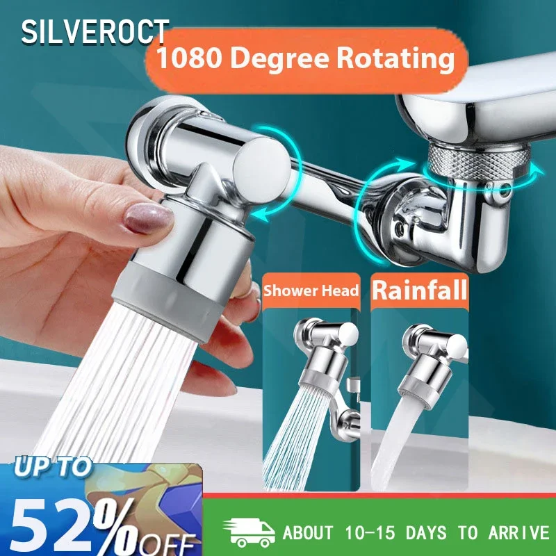 

Copper 1080° Swivel Robotic Arm Swivel Extension Faucet Aerator Sink Water Tap Splash Filter Bubbler Nozzle Extender Attachment