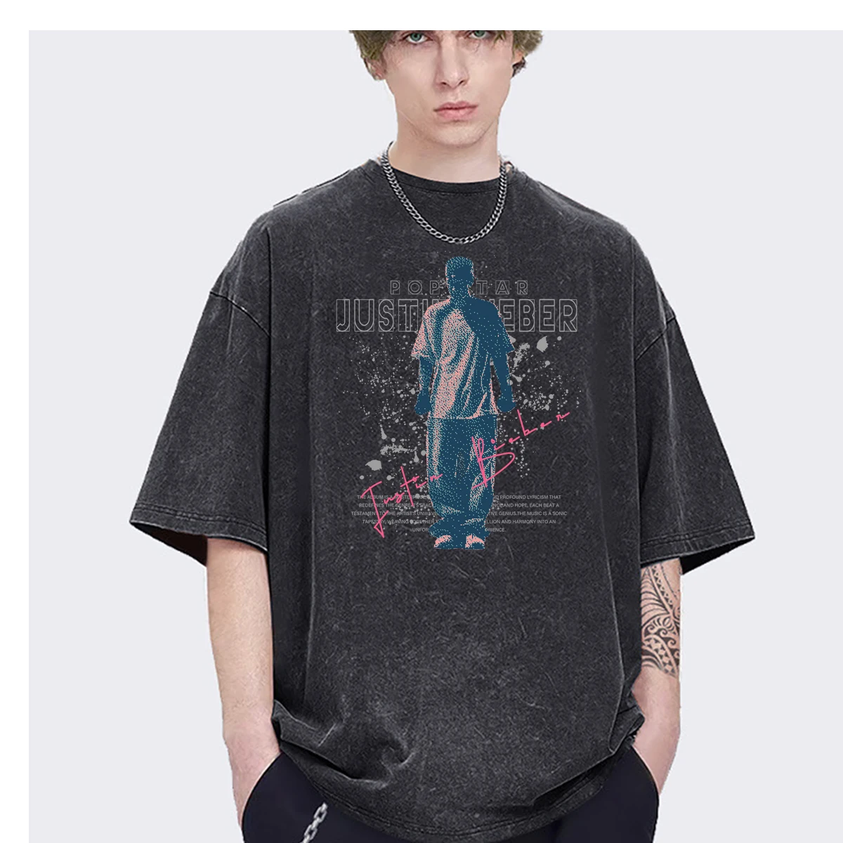 J-Justin bieber Pop R&B Singer star Hiphop  Oversized mens t shirt Womens Trendy Fashion Casual Vintage Washed Cotton Tops Tee