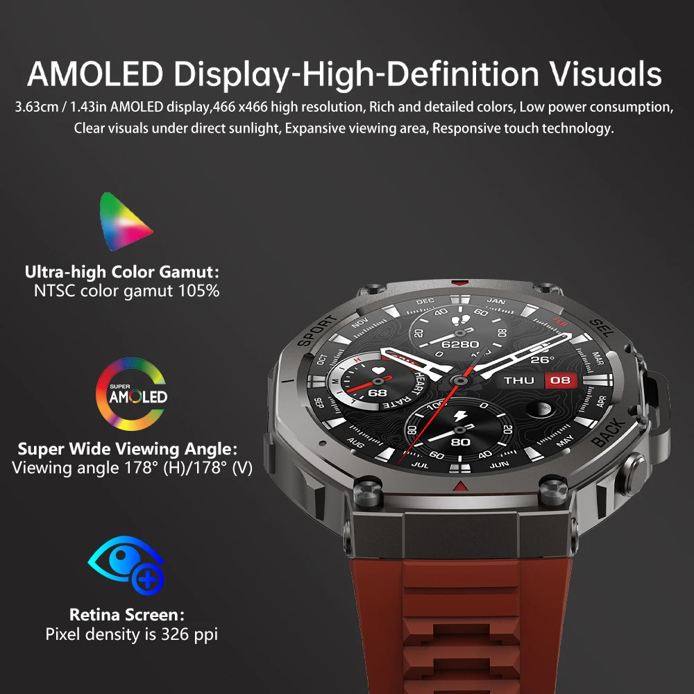 Rainbuvvy DM58 GPS Смарт-часы 1,43-дюймовый AMOLED-дисплей Поддержка ГЛОНАСС BDS Galileo NAVIC QZSS 5ATM Водонепроницаемые умные часы