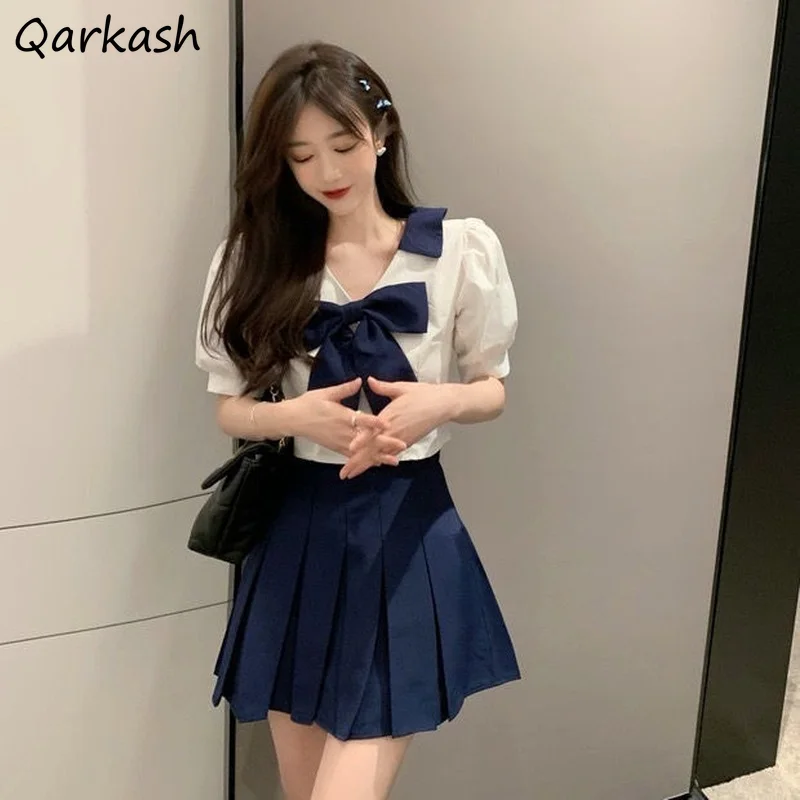 

Sets Women College Sweet Korean Fashion Feminine Slim Folds All-match Simple Young Kawaii Summer New Design Daily Popular Soft