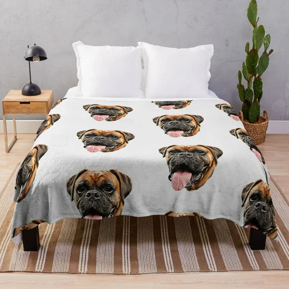 Boxer - Boxer Dog Head Cartoon Art Throw Blanket Decorative Sofa Shaggy Furry valentine gift ideas Blankets