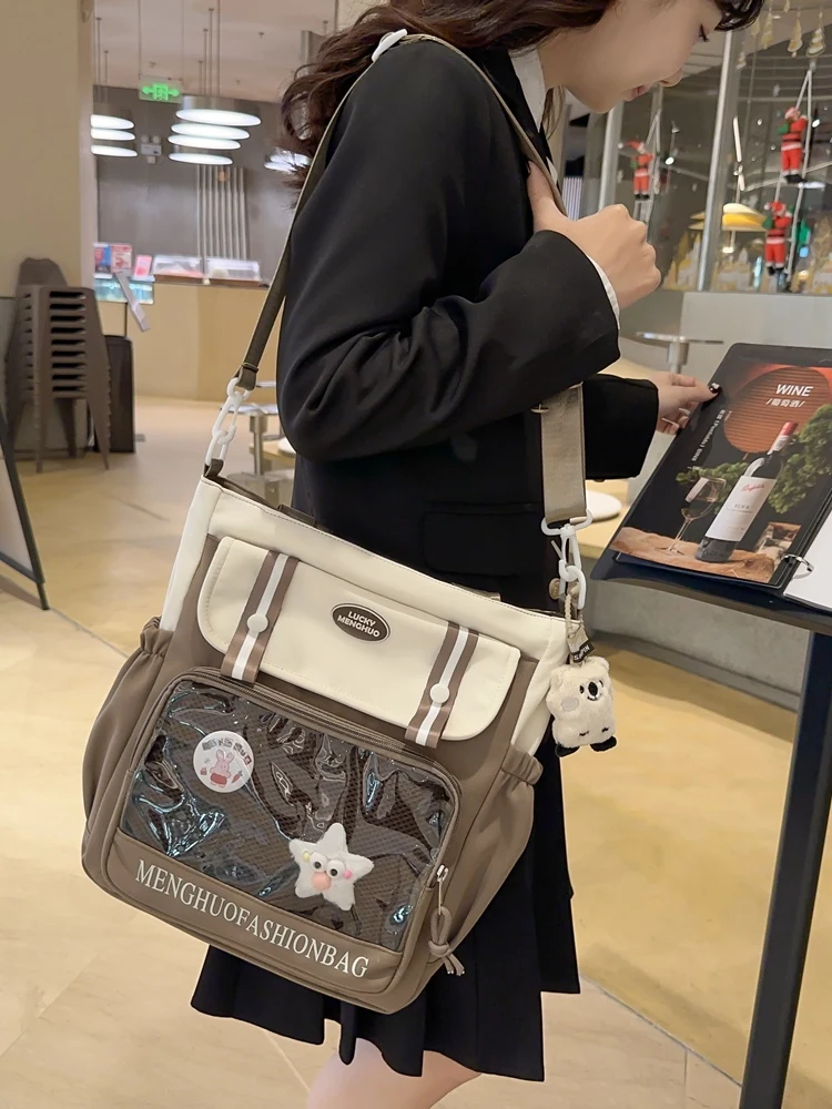 Large Capacity Casual Cotton Shoulder Bag Waterproof Kawaii Women's Satchel Multifunction Patchwork Itabag for Daily Using