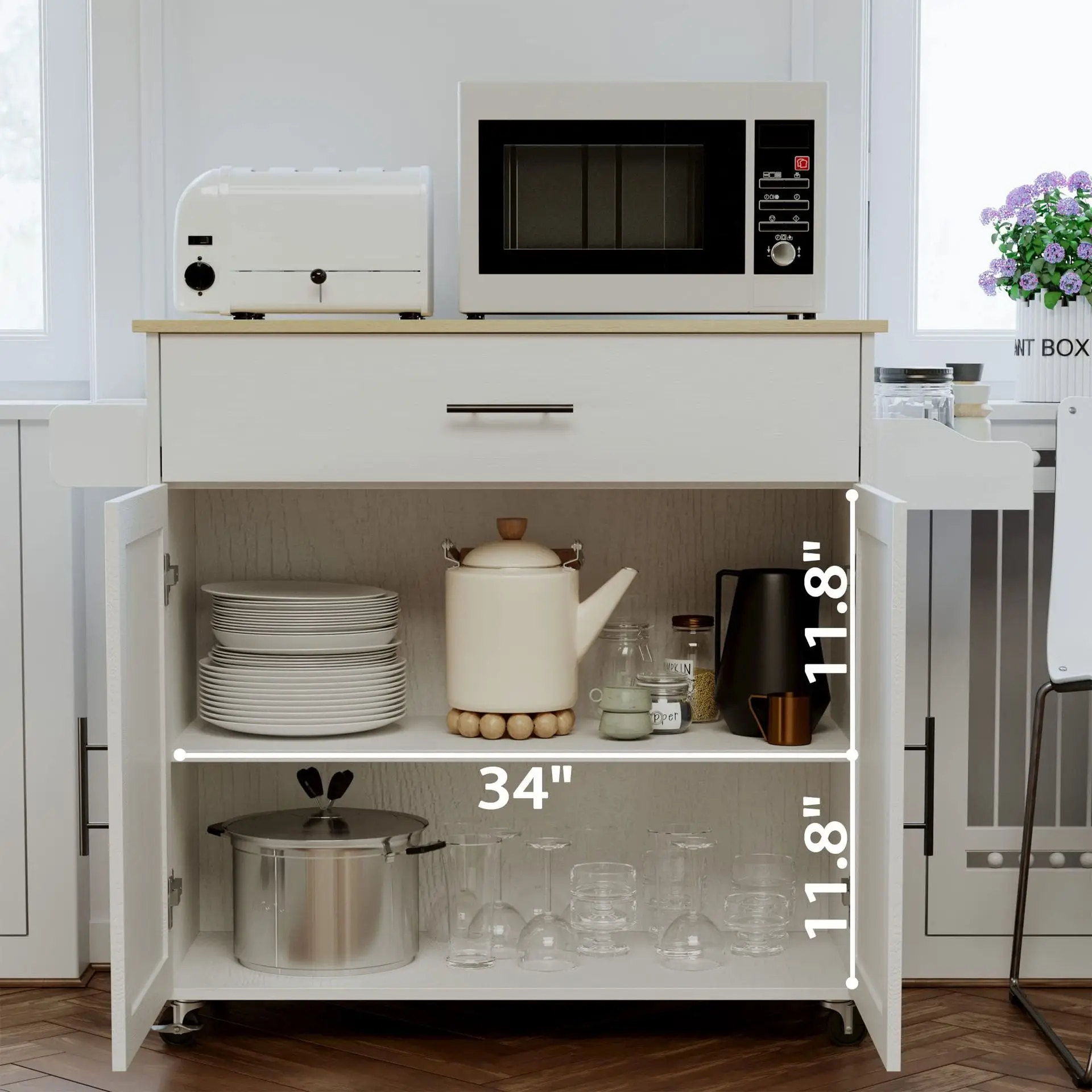 

Customizable Kitchen Storage with Active Flap Wheels, Storage Cabinets, Drawers, Seasoning Racks, Towel Racks