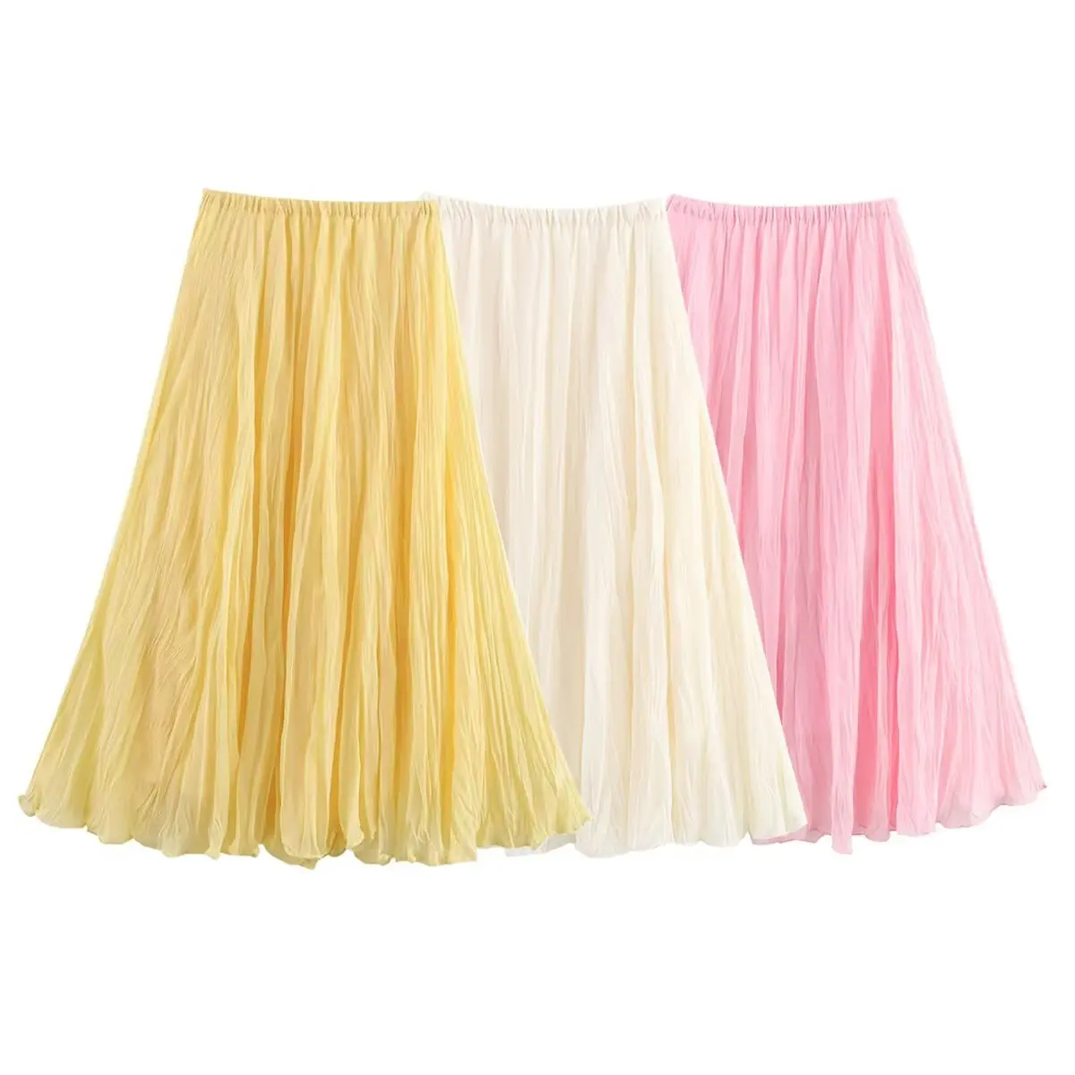 Women's New Summer French Style Fashion Versatile Solid Color High Waist Slimming Pleated Skirt