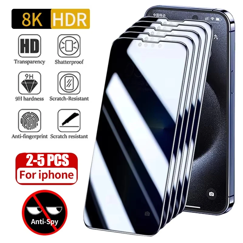 2-5 Stück Anti-Spy-Glas für iPhone 18 Pro Max 17 16 15 14 Plus 13 11 12 X XS XR 16e 17e Vollständiger Sichtschutz-Bildschirmschutz