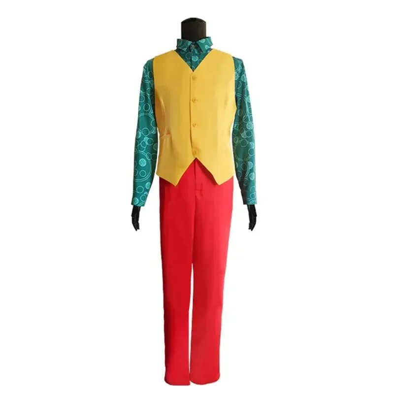 

Movie Joker Cosplay Joaquin Clown Costume Arthur Fleck Red Suit Blue Jacket Pants Curly Hair Uniform