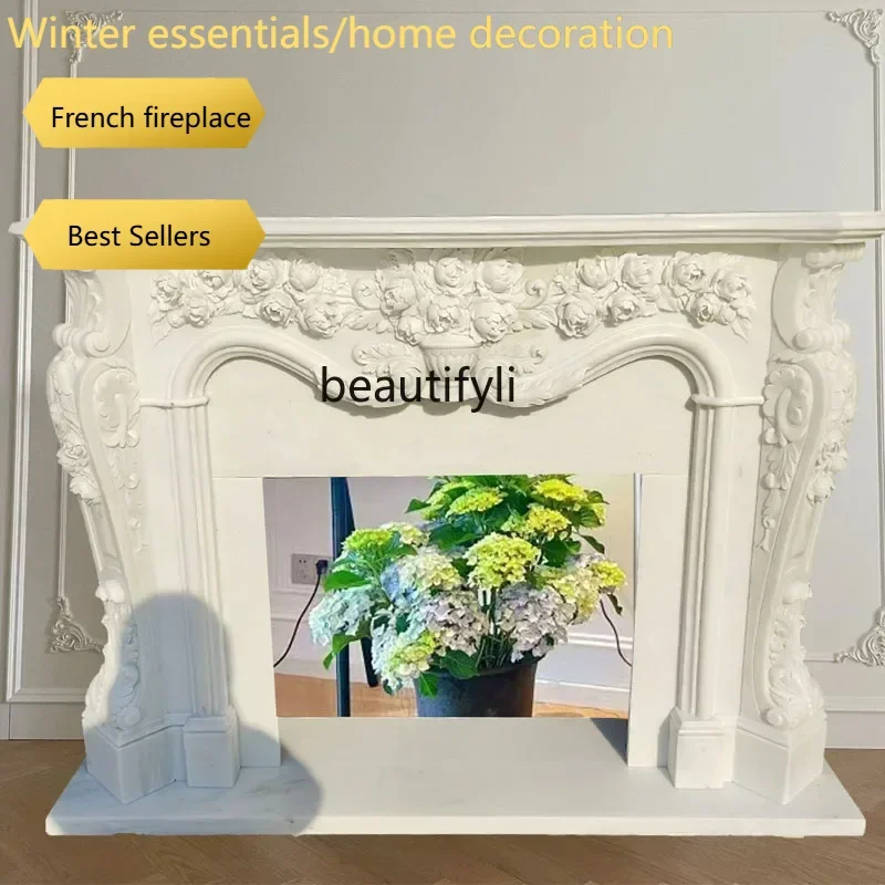A95 Marble fireplace European marble stone carving American relief flower simple, French fireplace
