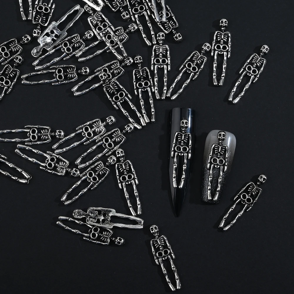 10 قطعة هالوين القوطية الشرير الجمجمة مسمار السحر الرجعية الهيكل العظمي العنكبوت الخفافيش الجمجمة رئيس المعادن الراين الصليب مسمار الفن الديكور