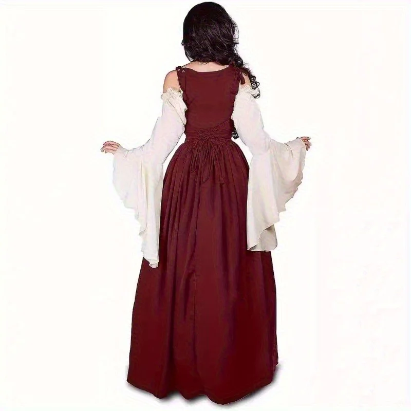 فستان تنكري للأميرة في العصور الوسطى للهالوين، فستان تنكري بخصر مربوط وياقة مربعة