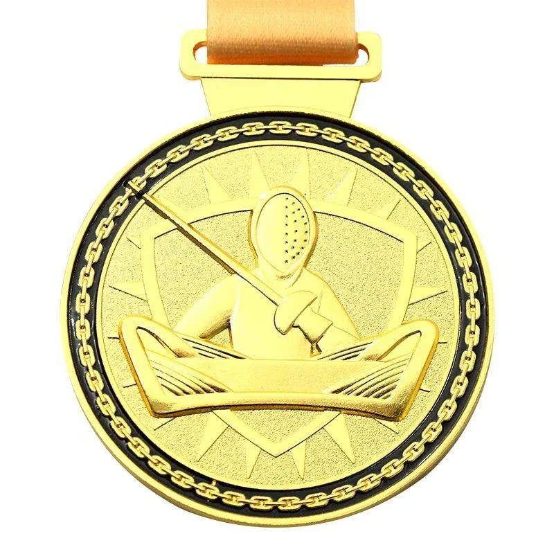 Fencing Medal Fencer Mask Trophy Award Sports Competition Tournament Gold Silver Bronze Ribbon Custom Engraving Gift