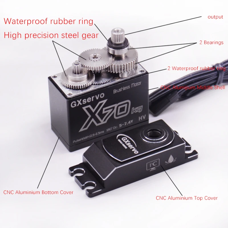 45kg 50kg 70kg Digital Servo IP67 Waterproof GX3370BLS Steering Servo Brushless Motor For 1/10 RC Car Crawler RC Boat Airplane