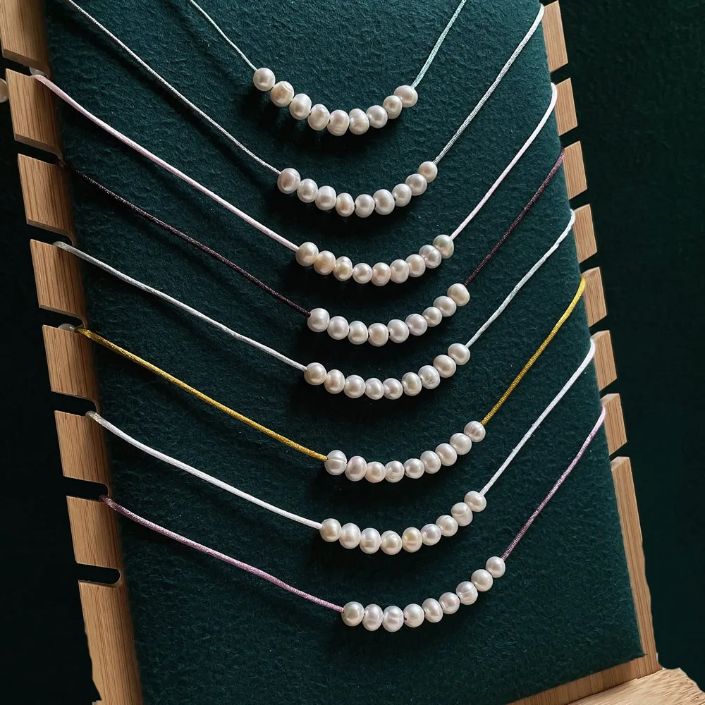 Real Natural Freshwater Pearl Necklace for Women Girls Small Potao Pearl Charm Smile Pendulum Choker Collar Wedding Jewelry Boho