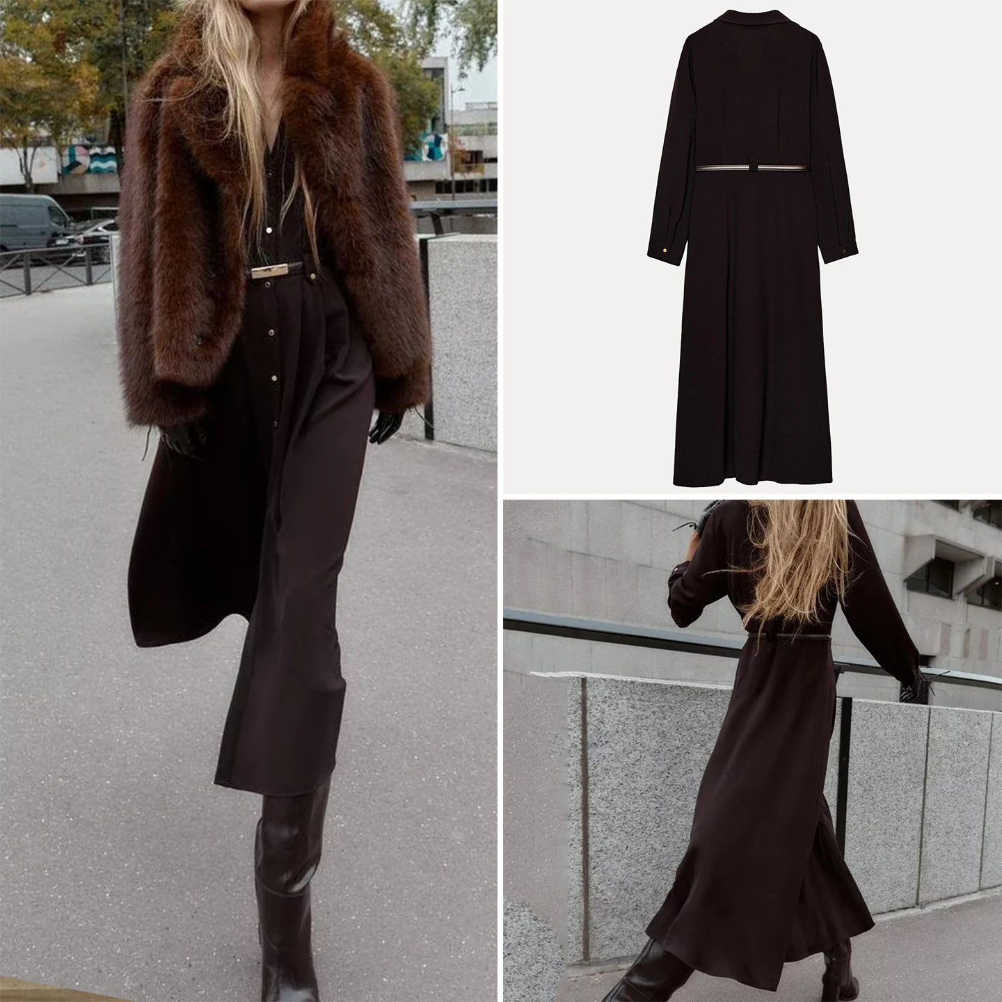 ファイオナブル ミディ丈ワンピース ベルト付き レディース Z 新作 2025 エレガント 個性的 ヨーロッパ風 スリムフィット カジュアル