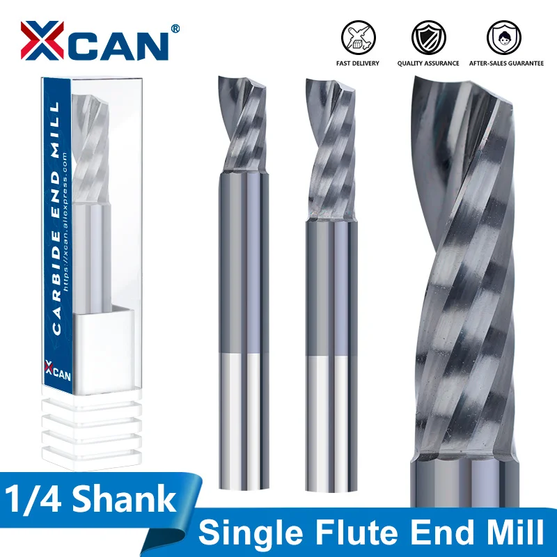 

XCAN Milling Cutter 1/4 inch Shank CNC Router Bit Up Cut Single Flute Carbide Spiral End Mill Engraving Cutter for Wood MDF PVC