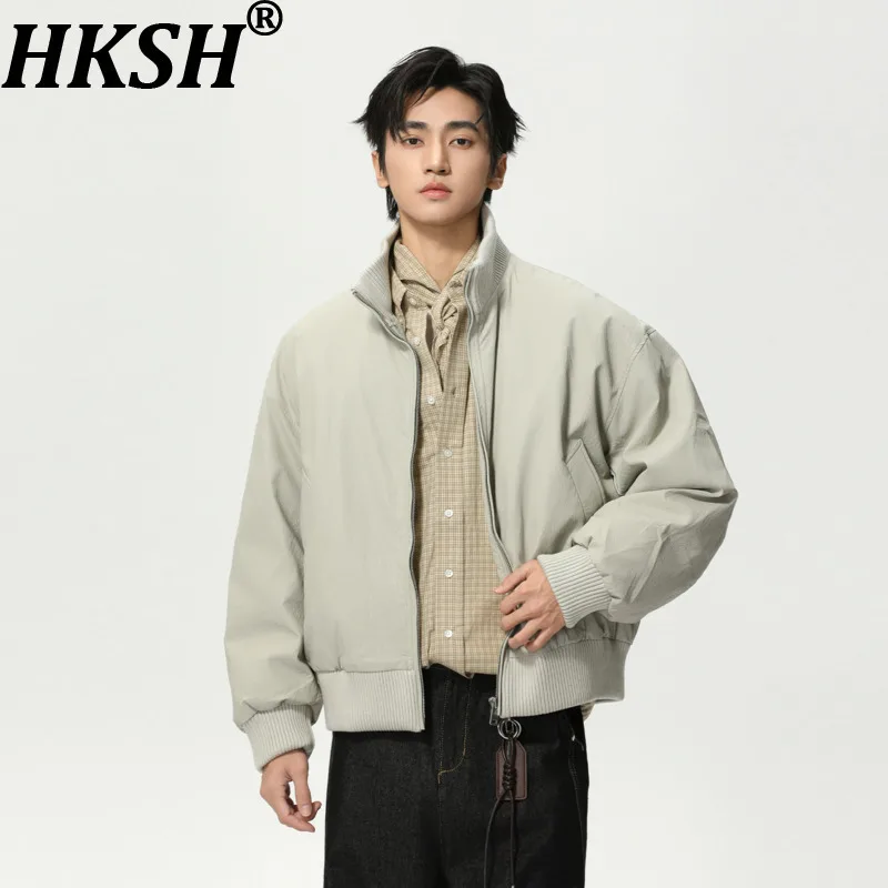 

HKSH осень зима новая мужская ниша из искусственной кожи в стиле пэчворк с воротником-стойкой шикарная куртка на утином пуху модное модное теплое стеганое пальто HK15657