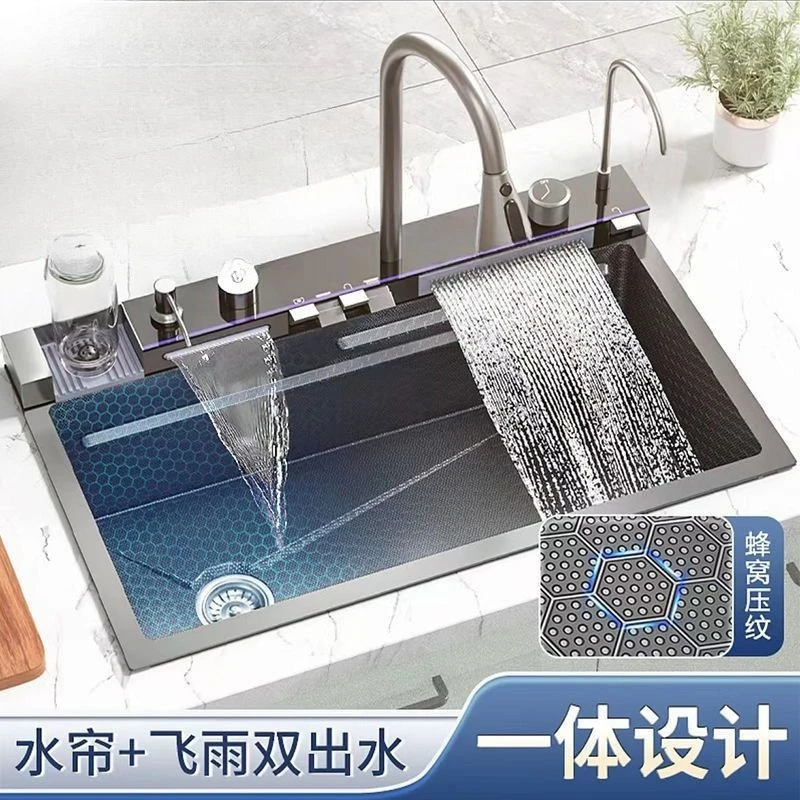 

Digital Display Sink 304 Nm Stainless Steel Household Kitchen Washing Vegetables Feiyu Waterfall Single Slot Honeycomb