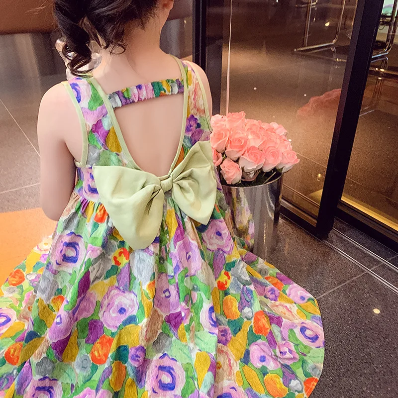 Girls' Summer Dress2024New Western Style Girl Floral Baby Princess Dress Summer Kids' Skirt