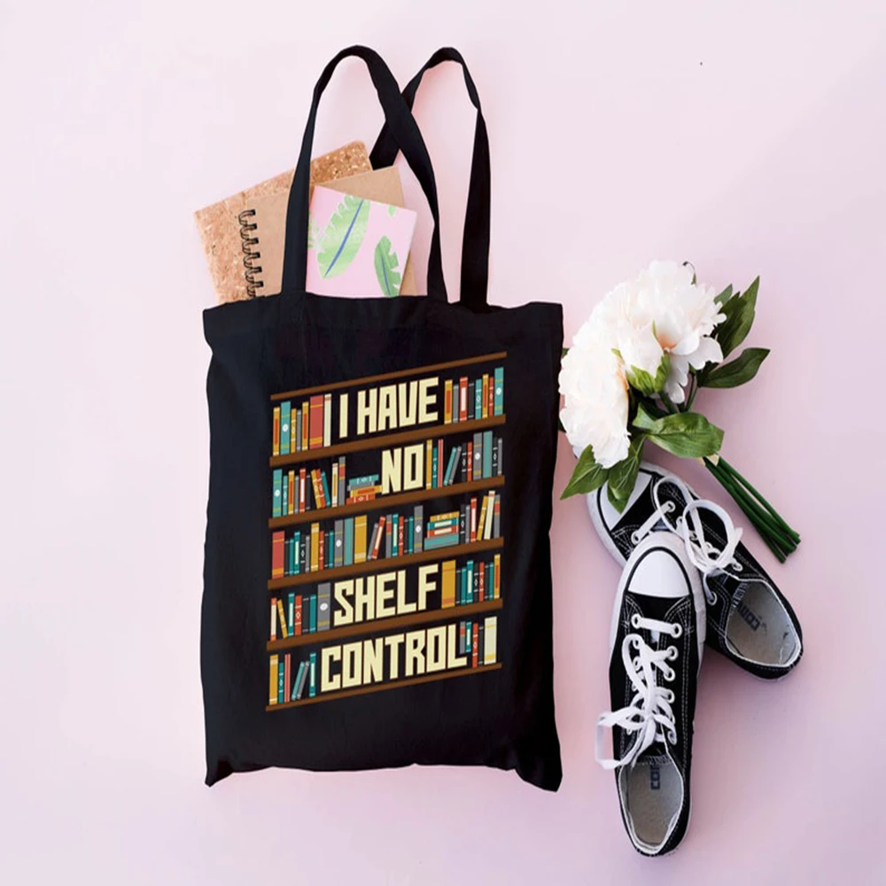 Personalized Vintage Book Tote Bag I Have No Shelf Control Canvas Library Shopping Bag Teacher Gift Custom Text Grocery Tote