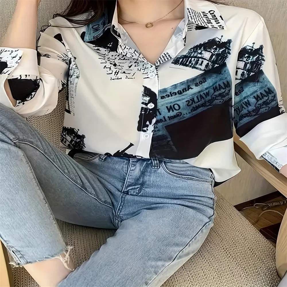 Fashion Button Up Front Shirt For Spring And Autumn, New Long Sleeved Casual Top Loose Fitting And Soft Fabric Women\'s Fashion