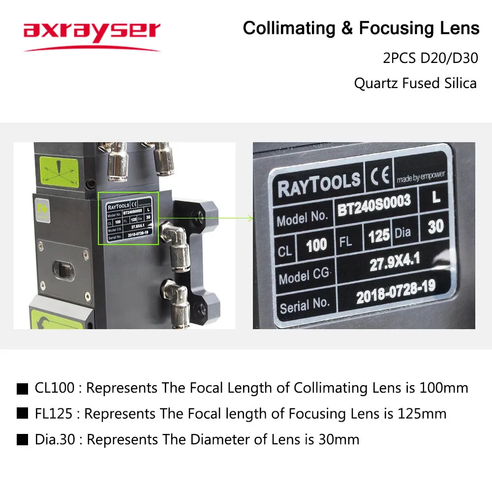 Axrayser Raytools Laser-Kollimations- und Fokussierlinse F100/F150/F155/F200 mit Linsenhalter für Raytools BT240 BM110 BM111 – Detail 8