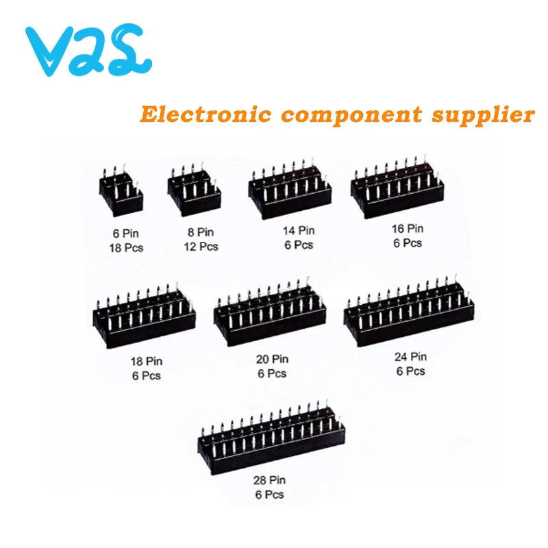 (66pcs/Lot) New DIP IC Sockets Adaptor Solder Type Socket Kit 6 8 14 16 18 20 24 28 Pin DIP-8 16-Pins DIP8 DIP16 IC Connector