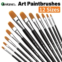 12 Sizes Marie's Fibert Paint Brushes for Oil,Acrylic,Gouache,Figures,Rocks,Watercolor,Crafts,Models,Canvas for Artist& Adults