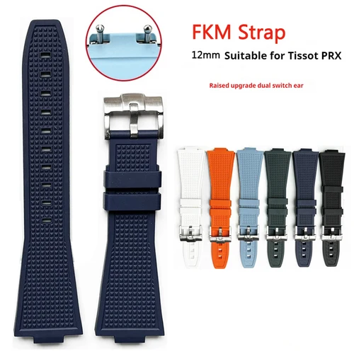 Correa de caucho fluorado de liberación rápida de 12mm para Tissot PRX Powermatic 40mm T137.407 T137.410 FKM hombres convexo reemplazar correa de reloj