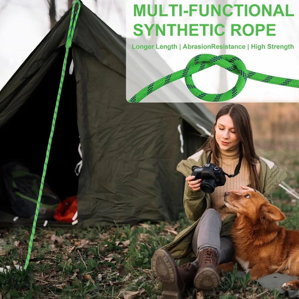 CQArborist Rope 3/4 inch x 100ft Climbing Rope 48 Strands Green Polyester Rope for Hiking Camping Swing Rappelling Rescue