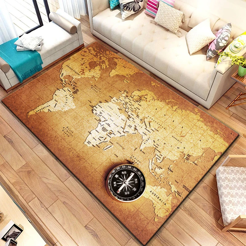 

Retro navigation Map Pattern Decorative Square Rug Modern House Living Room Floor Matte Bedroom Carpet Art Poster Soft Carpets