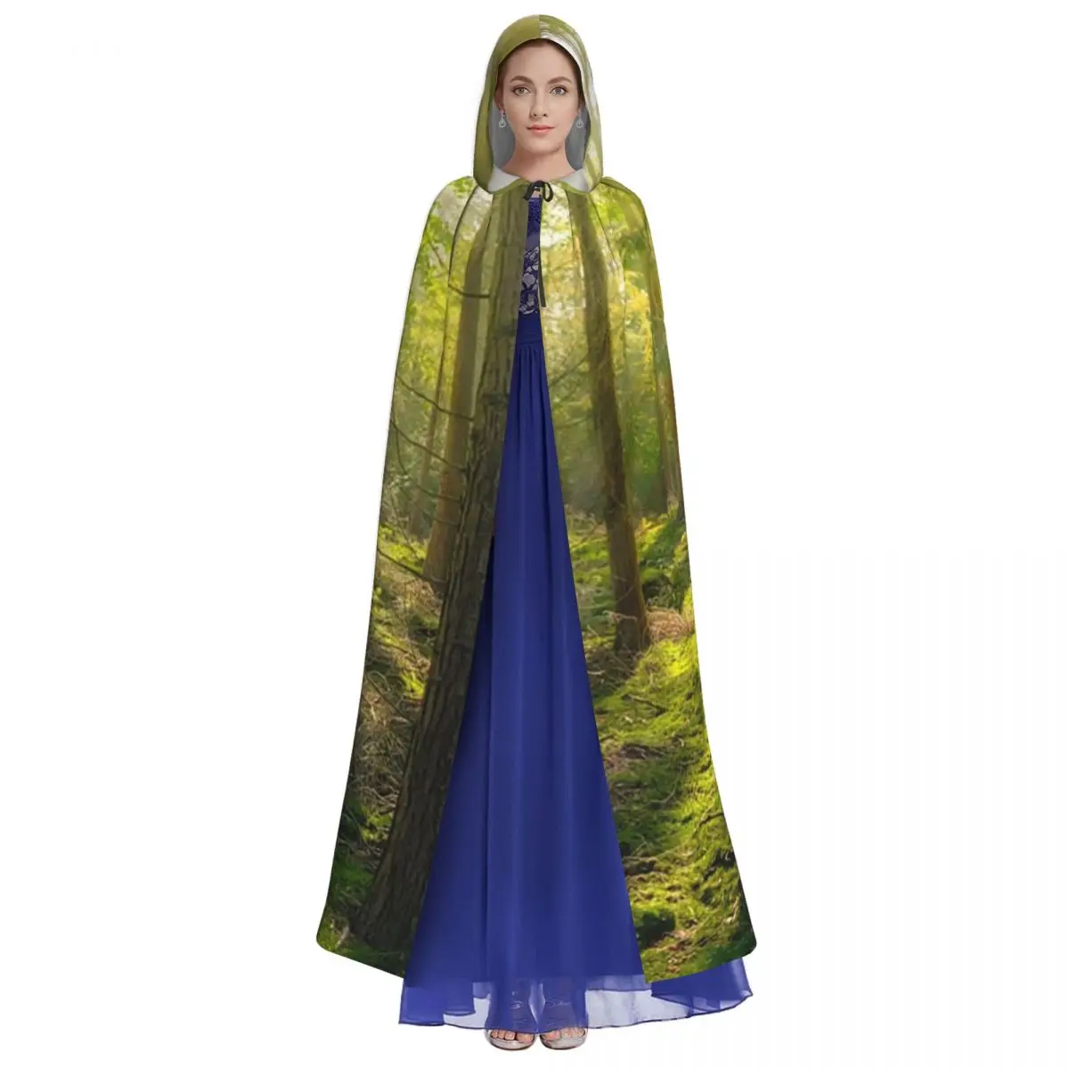 Forest Sunlight Landscape Long Hooded Cloak Witch Medieval Costume Cosplay Cape HalloweenParty Adult Unisex