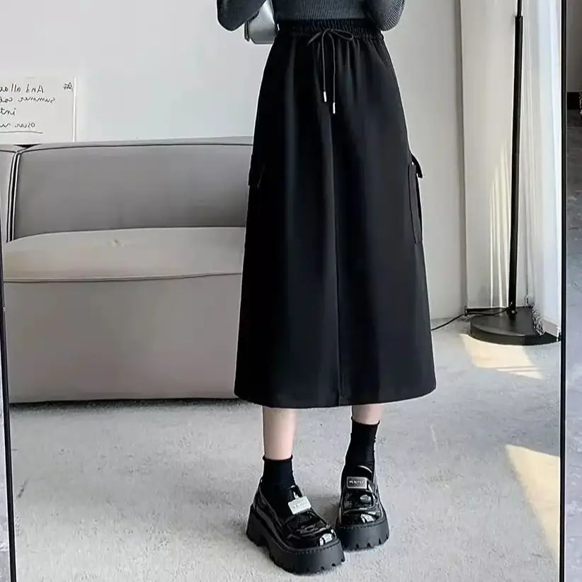 Grote Maat Halfbody Rok Lente Herfst Winter Model Hoge Taille Gedrapeerd Casual Mid-Length Tweed Split One-Step Rok Student