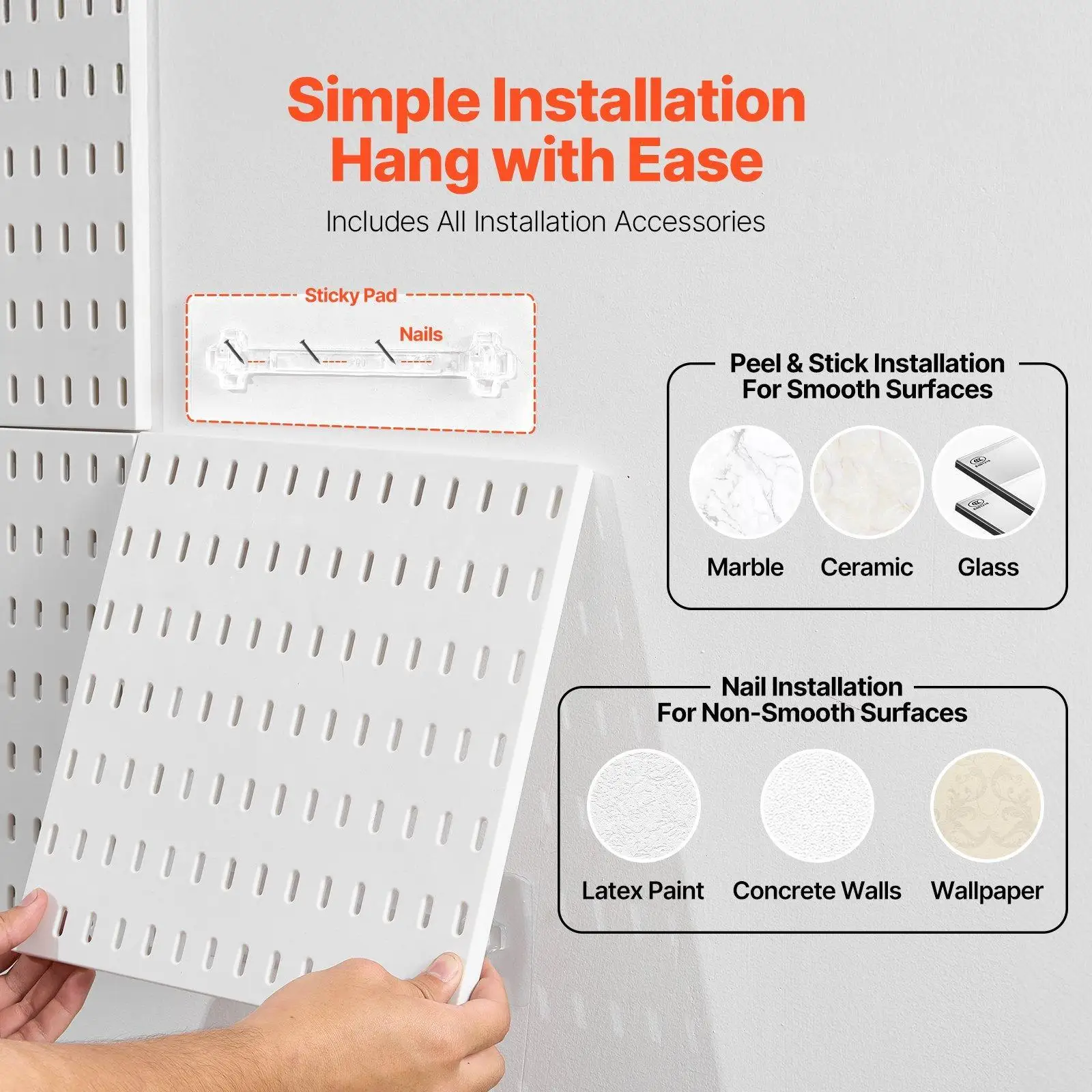 Modular Plastic Pegboard Wall Organizer Combination Kit 11x11 Inch 4 Panels DIY Hole Board Storage Display System for Craft Room Garage Kitchen Tool Organization Home Office Accessories White view 6