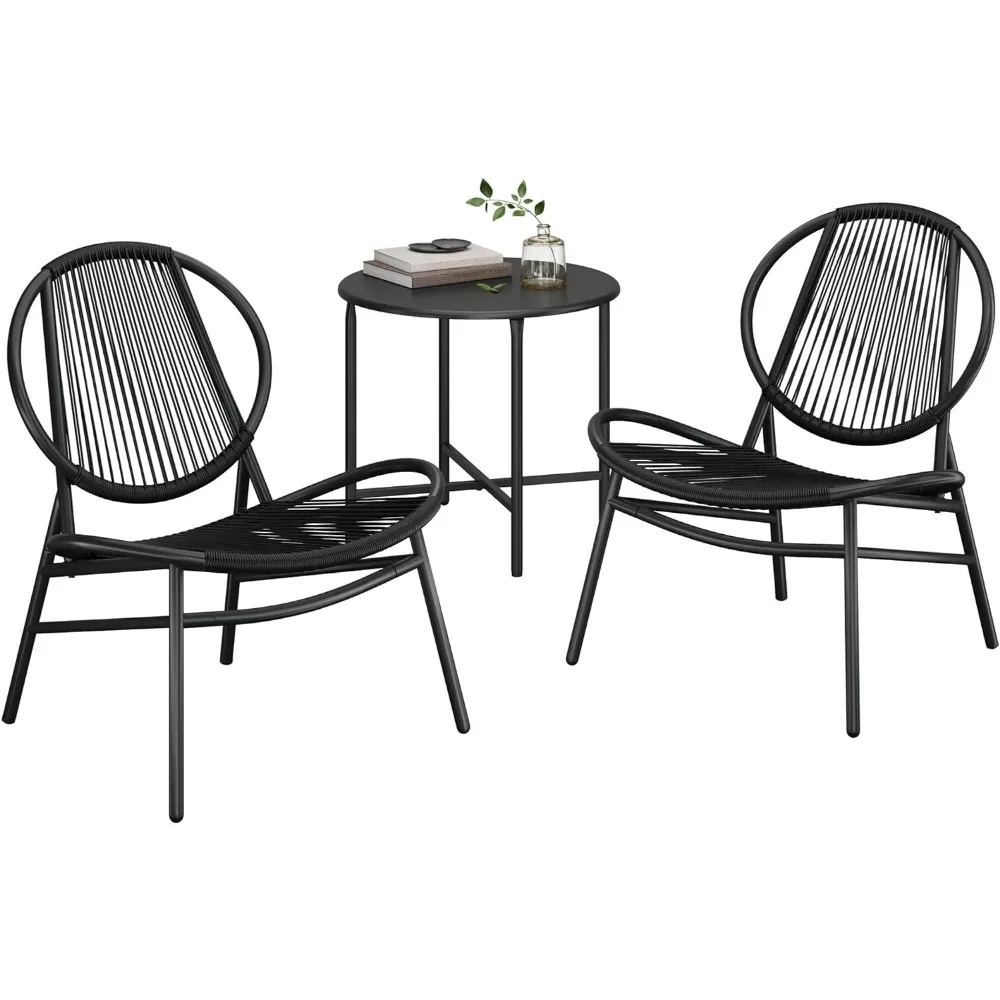 Patio Furniture Set 3 Pieces, Garden Bistro Set, Acapulco Chairs, Outdoor Seating, Side Table and 2 Chairs